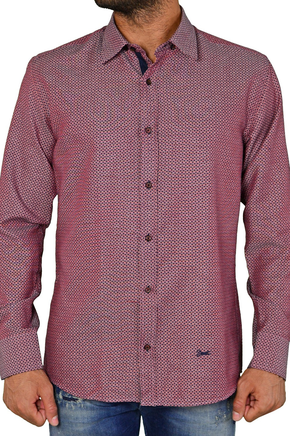 Ανδρικό πουκάμισο με γεωμετρικό μοτίβο μπορντό Ben tailor 240516