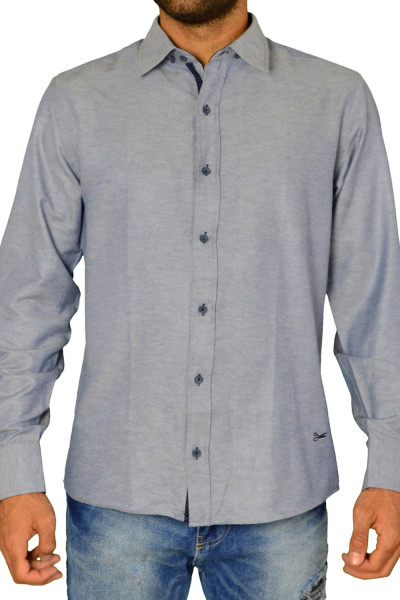 Ανδρικό πουκάμισο υφασμάτινο μονόχρωμο μπλε Ben Tailor 21916