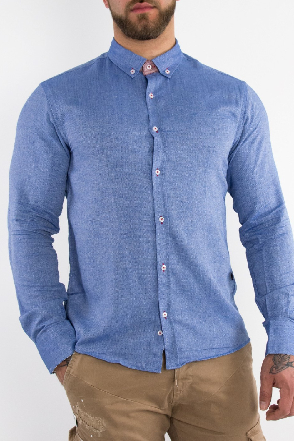 Ανδρικό μπλε πουκάμισο με διχρωμία Slim Fit 20048