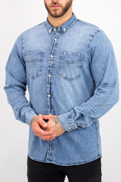 Ανδρικό μπλε χλώριο τζιν πουκάμισο με κουμπιά 18276