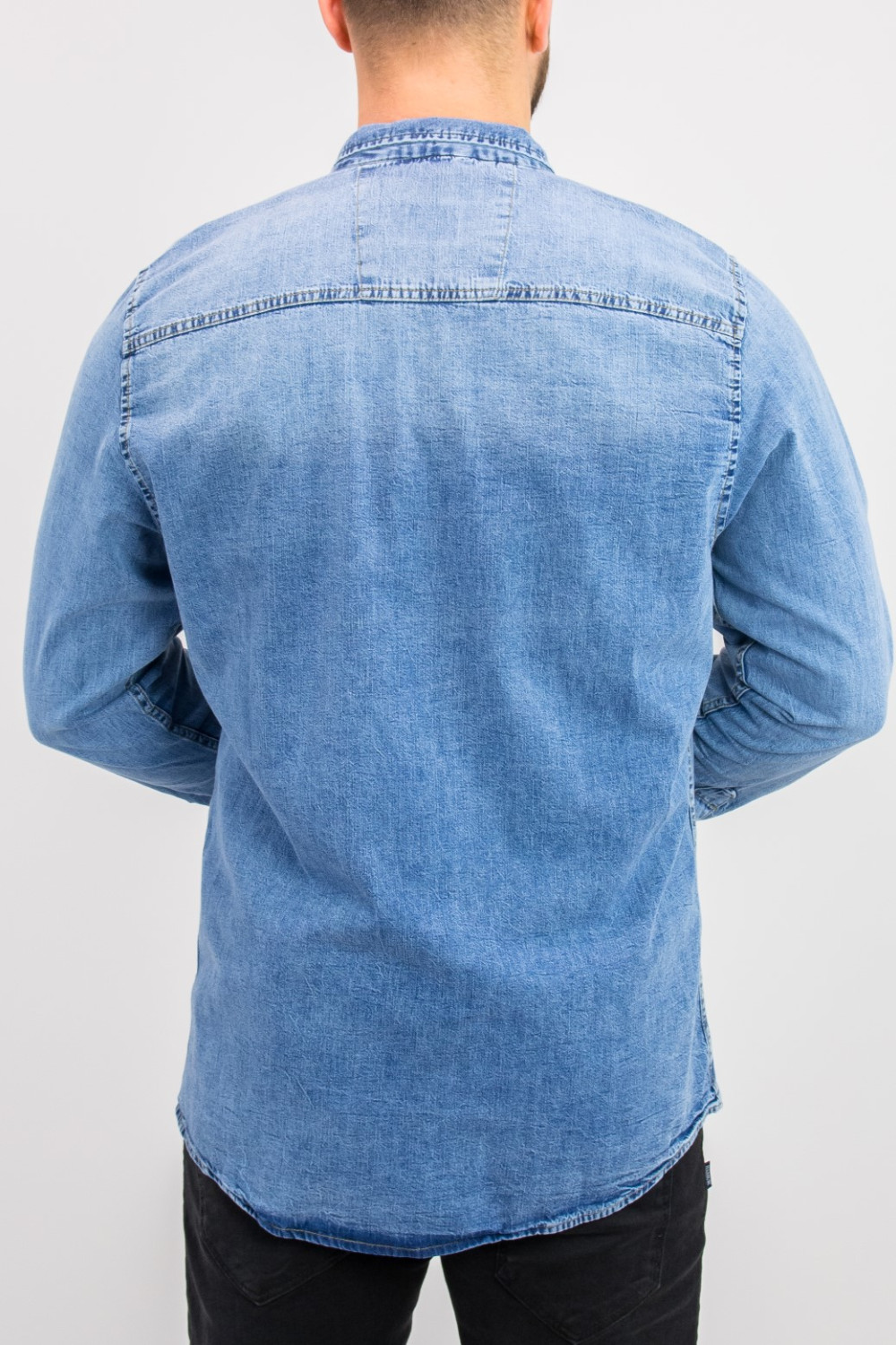 Ανδρικό μπλε χλώριο τζιν πουκάμισο με κουμπιά 18276