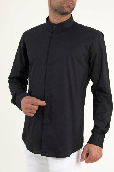 Ανδρικό μαύρο πουκάμισο μονόχρωμο μαο Firenze 1183102D