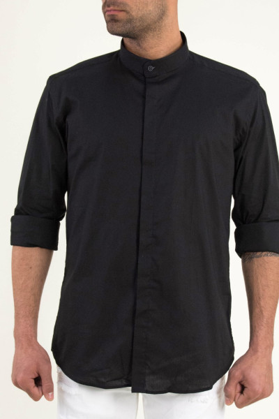 Ανδρικό μαύρο πουκάμισο μονόχρωμο μαο Firenze 1183102D