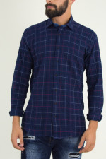 Ανδρικό μπλέ καρό πουκάμισο Firenze 0191119