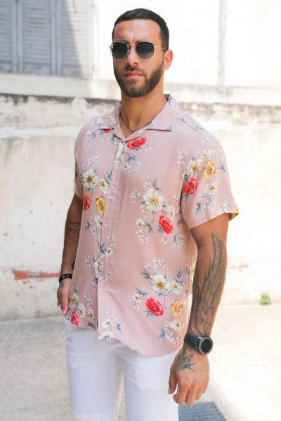 Ανδρικό ροζ φλοράλ κοντομάνικο πουκάμισο 202158