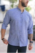 Ανδρικό γαλάζιο λινό πουκάμισο με μάο γιακά 313024A