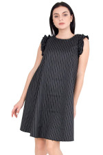 Γυναικείο μαύρο ριγέ φόρεμα σε Α γραμμή 91405