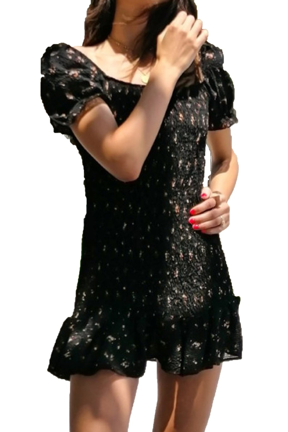 Γυναικείο μαύρο φόρεμα με σφηκοφωλιά E639