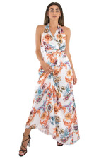 Γυναικείο λευκό floral φόρεμα maxi με δέσιμο 4930W