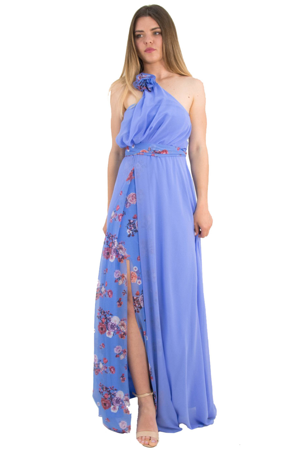 Γυναικείο γαλάζιο maxi φόρεμα γάμου φλοράλ No Stress 8587317W