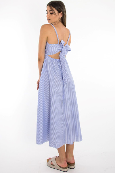Γυναικείο μπλε ριγέ φόρεμα midi Benissimo 92884