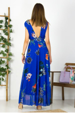 Γυναικείο μάξι φόρεμα εμπριμέ μπλε άνοιγμα στήθος πλατη 8214318F