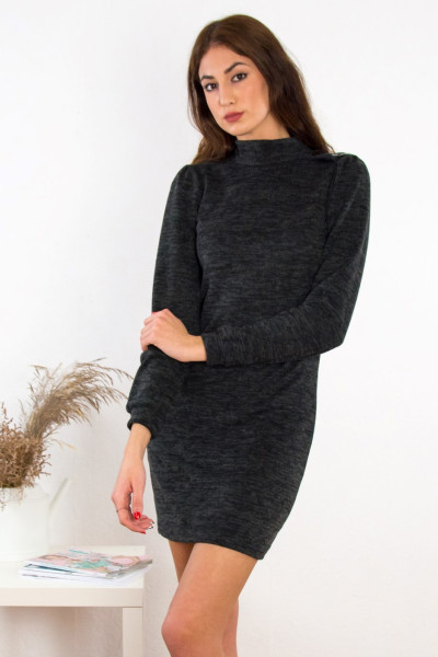 Γυναικείο μαύρο μάλλινο φόρεμα λουπέτο κορδέλα Benissimo  91936