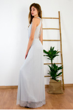 Γυναικείο γκρι maxi φόρεμα γάμου Lurex τούλι No Stress 8575288
