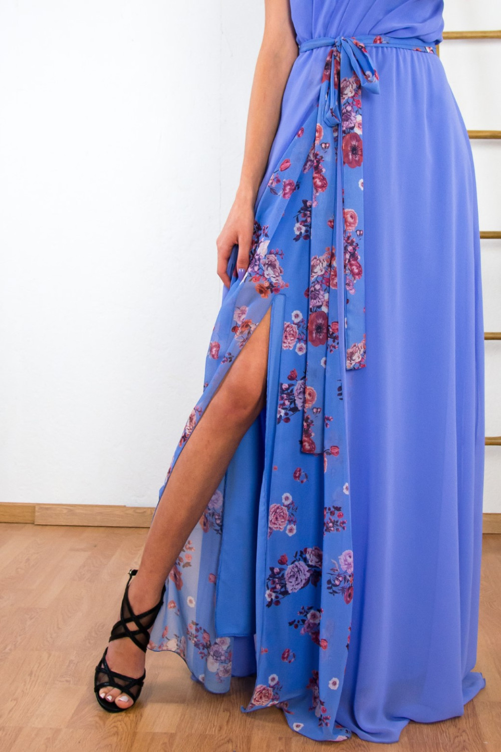 Γυναικείο γαλάζιο maxi φόρεμα γάμου φλοράλ No Stress 8587317W